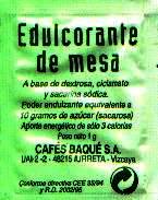Sobres de edulcorantes de la marca de café BAQUE. Sobres de edulcorantes de la marca de café BAQUE.