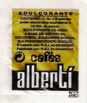 Sobres de edulcorantes de la marca de café ALBERTI. Sobres de edulcorantes de la marca de café ALBERTI.