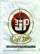Sobres de edulcorantes de la marca de café 3JP. Sobres de edulcorantes de la marca de café 3JP.