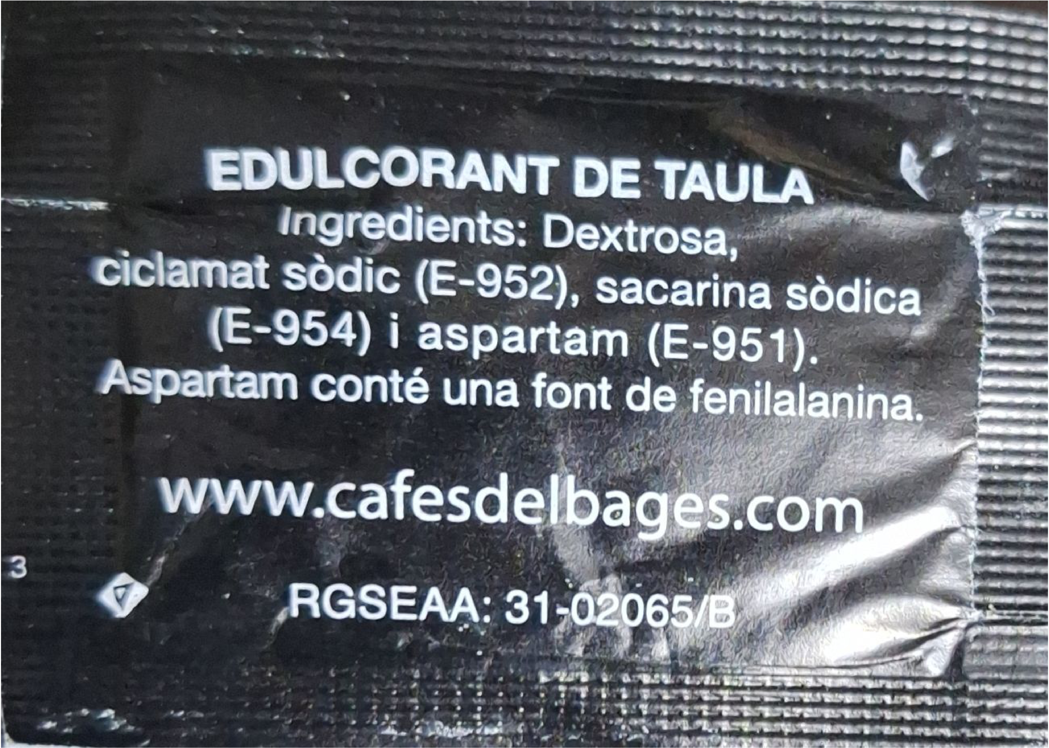 Sobres de edulcorantes de la marca de café DEL BAGES. Sobres de edulcorantes de la marca de café DEL BAGES.