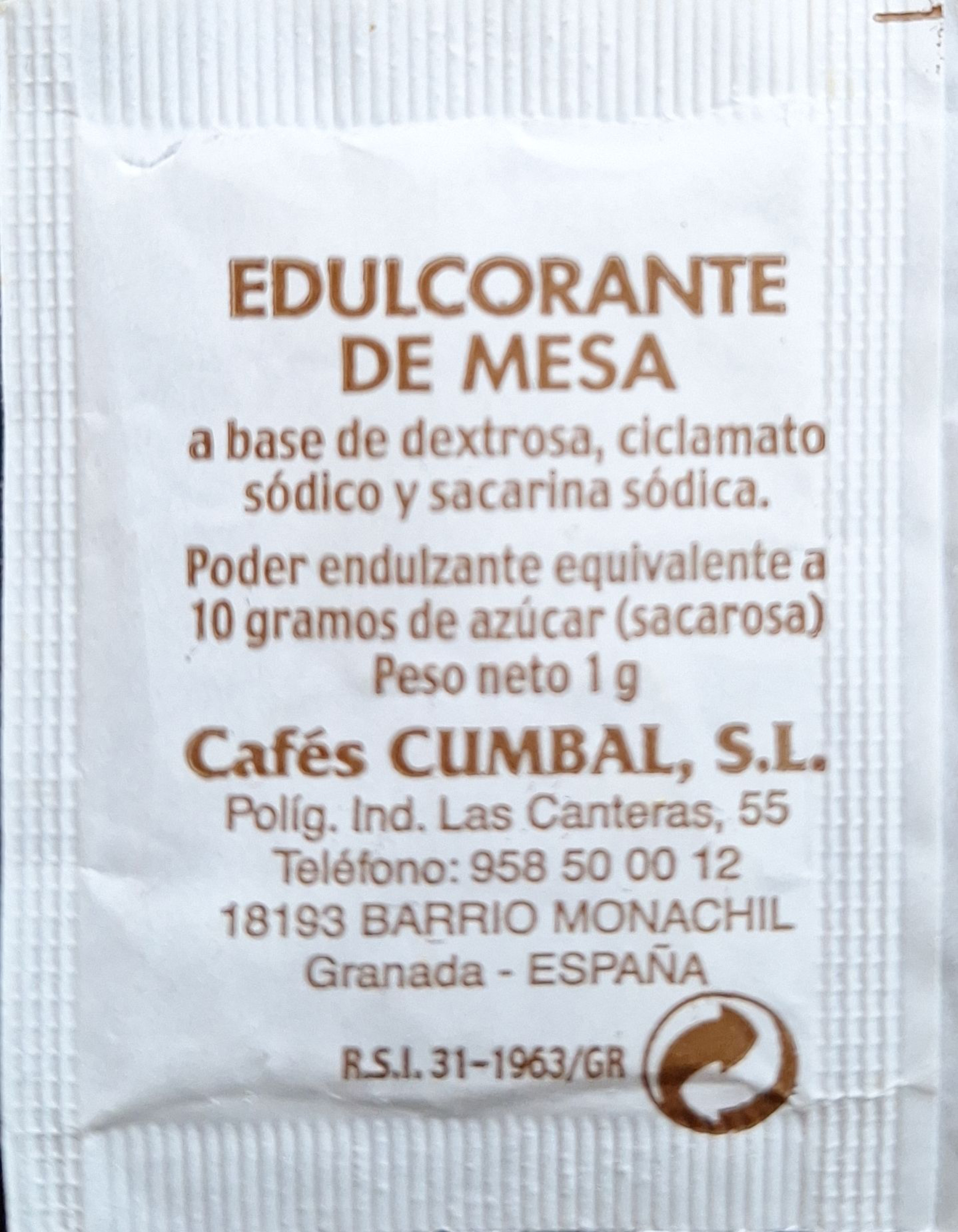 Sobres de edulcorantes de la marca de café CUMBAL. Sobres de edulcorantes de la marca de café CUMBAL.
