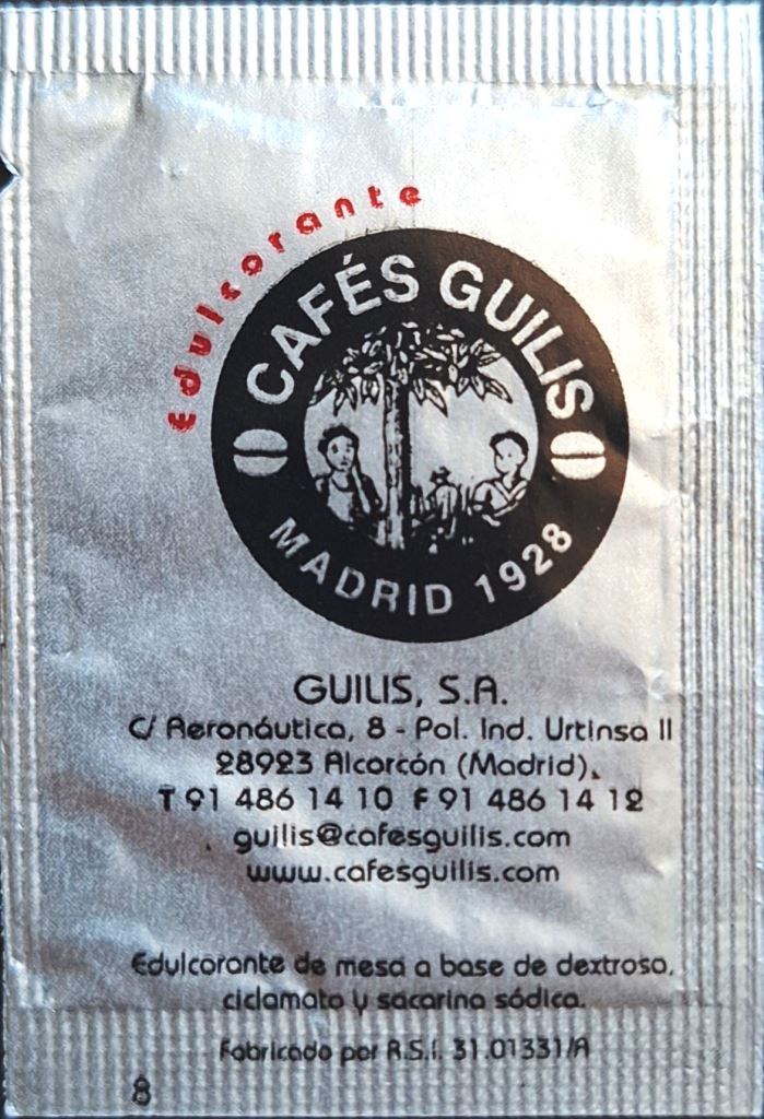Sobres de edulcorantes de la marca de café GUILIS. Sobres de edulcorantes de la marca de café GUILIS.