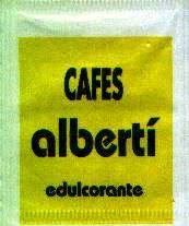 Sobres de edulcorantes de la marca de café ALBERTI. Sobres de edulcorantes de la marca de café ALBERTI.