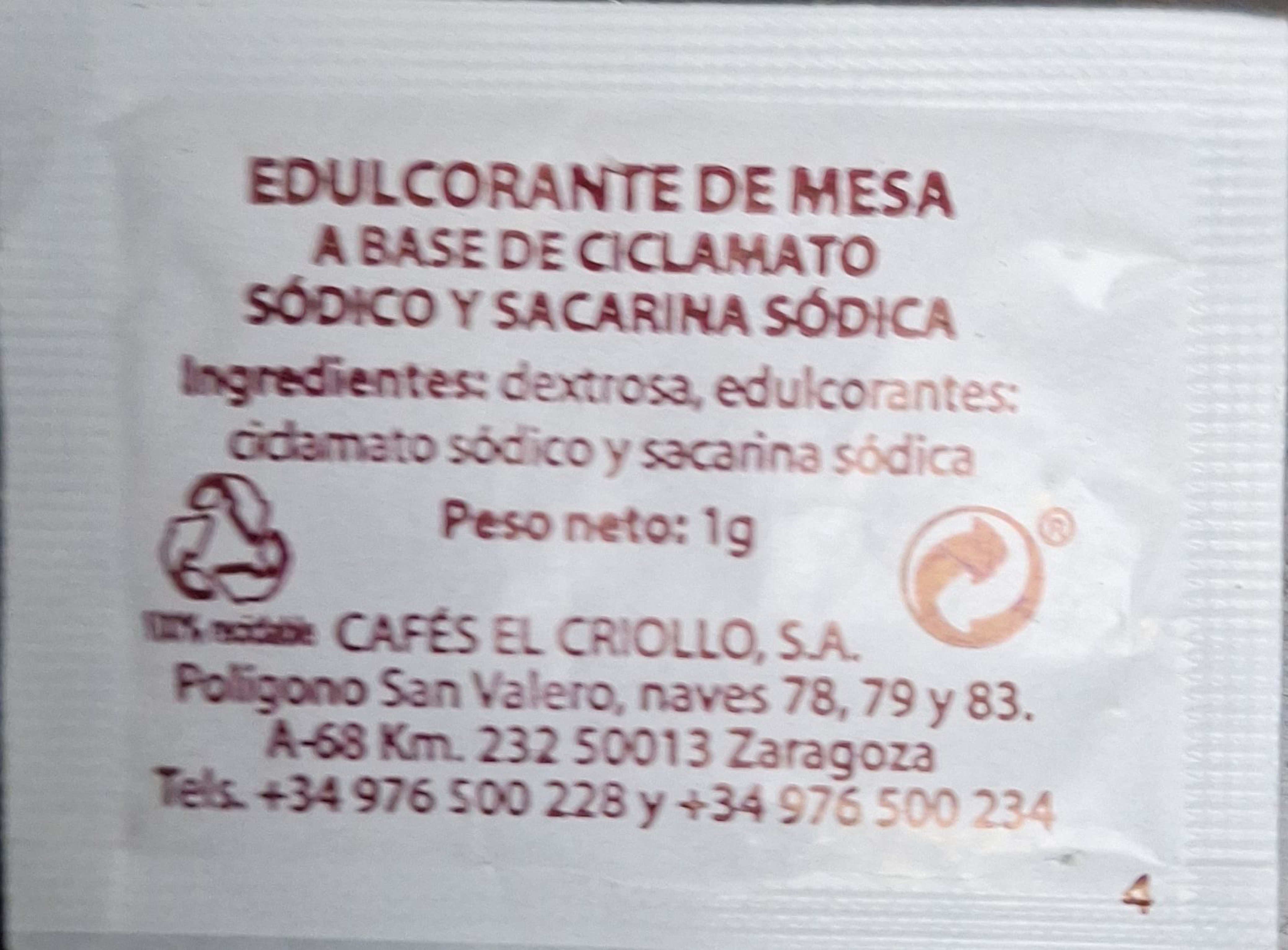 Sobres de edulcorantes de la marca de café EL CRIOLLO. Sobres de edulcorantes de la marca de café EL CRIOLLO.