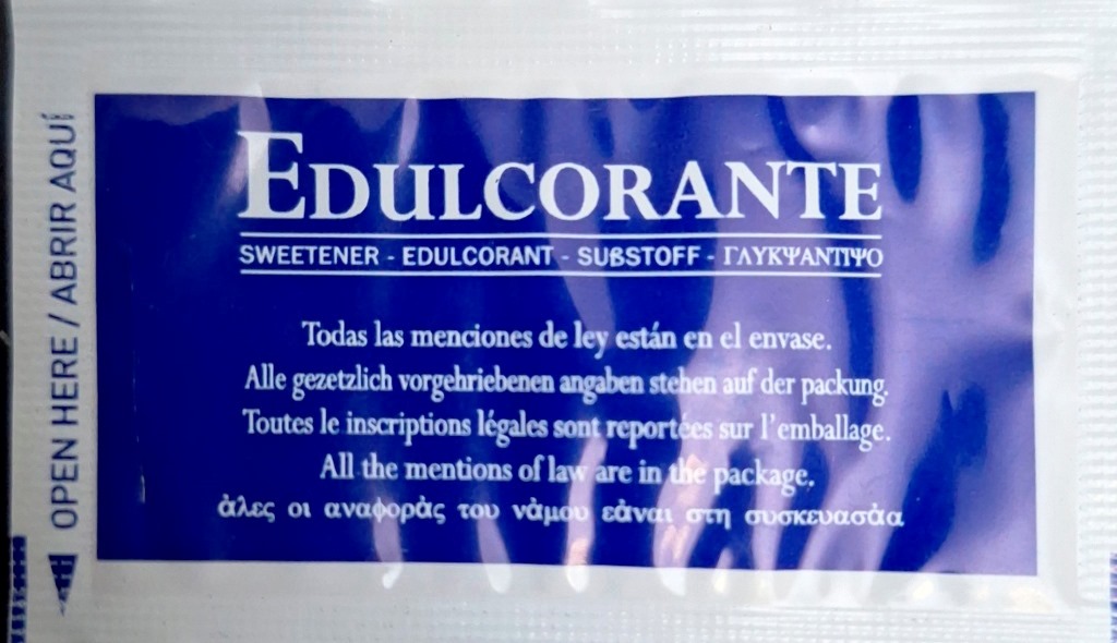 Sobres de edulcorantes de España de la marca de café ROVI. Sobres de edulcorantes de España de la marca de café ROVI.
