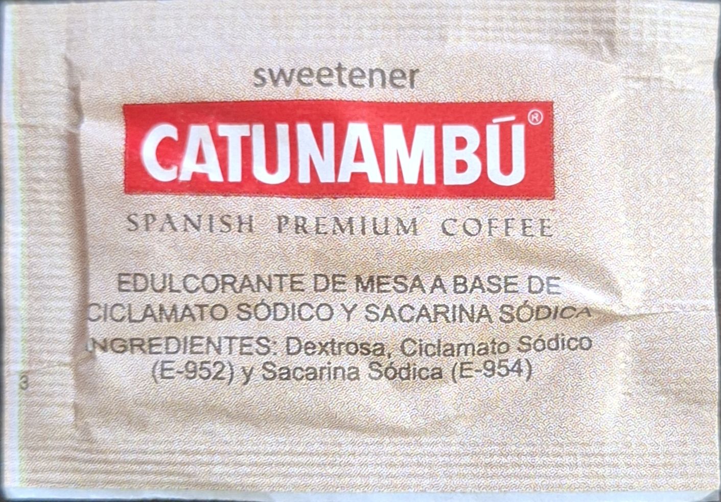 Sobres de edulcorantes de la marca de café CATUNANBÚ. Sobres de edulcorantes de la marca de café CATUNANBÚ.
