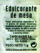 Sobres de edulcorantes de la marca de café BAQUE. Sobres de edulcorantes de la marca de café BAQUE.