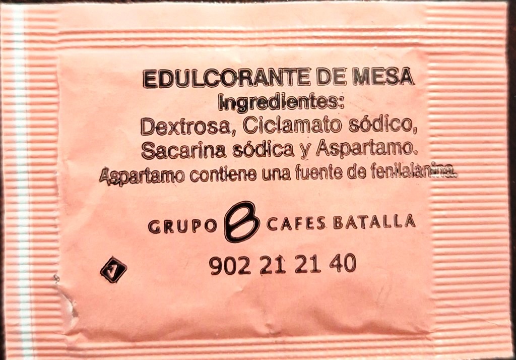 Sobres de edulcorantes de España de la marca de café TARRAZÚ. Sobres de edulcorantes de España de la marca de café TARRAZÚ.