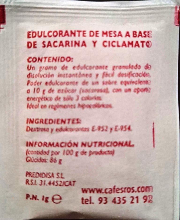 Sobres de edulcorantes de España de la marca de café ROS. Sobres de edulcorantes de España de la marca de café ROS.