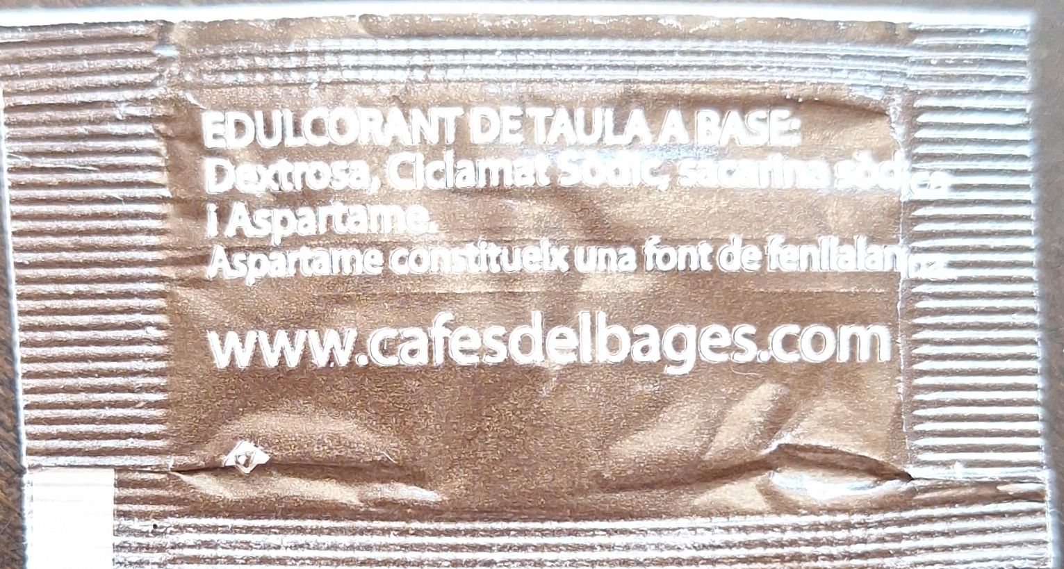 Sobres de edulcorantes de la marca de café DEL BAGES. Sobres de edulcorantes de la marca de café DEL BAGES.
