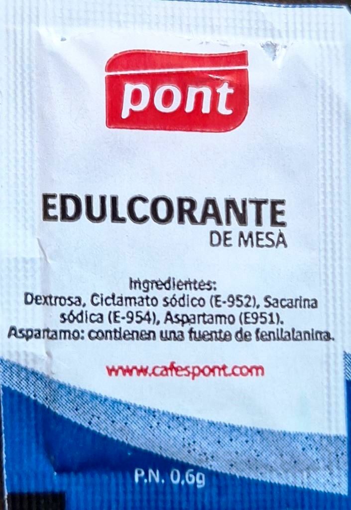 Sobres de edulcorantes de España de la marca de café PONT. Sobres de edulcorantes de España de la marca de café PONT.
