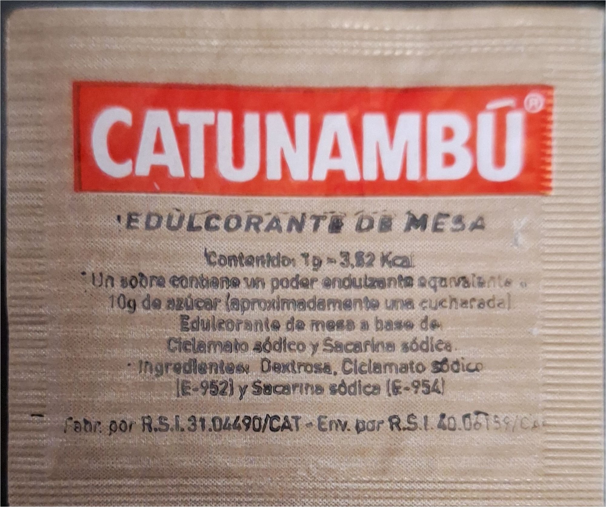 Sobres de edulcorantes de la marca de café CATUNANBÚ. Sobres de edulcorantes de la marca de café CATUNANBÚ.