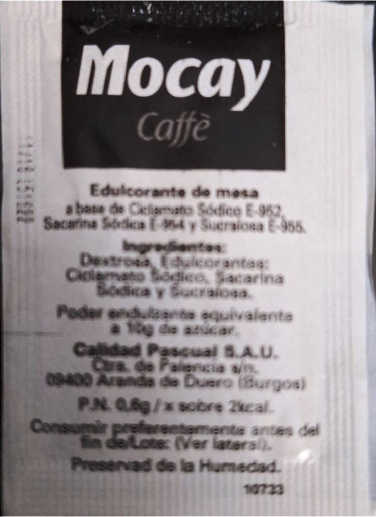 Sobres de edulcorantes de España de la marca de café MOCAY. Sobres de edulcorantes de España de la marca de café MOCAY.