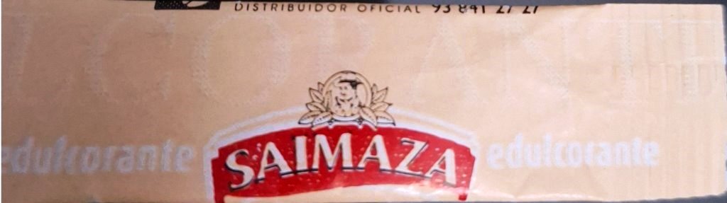 Sobres de edulcorantes de España de la marca de café SAIMAZA. Sobres de edulcorantes de España de la marca de café SAIMAZA.