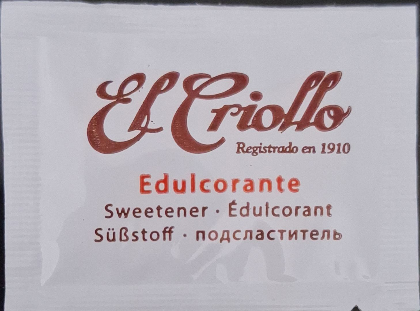 Sobres de edulcorantes de la marca de café EL CRIOLLO. Sobres de edulcorantes de la marca de café EL CRIOLLO.