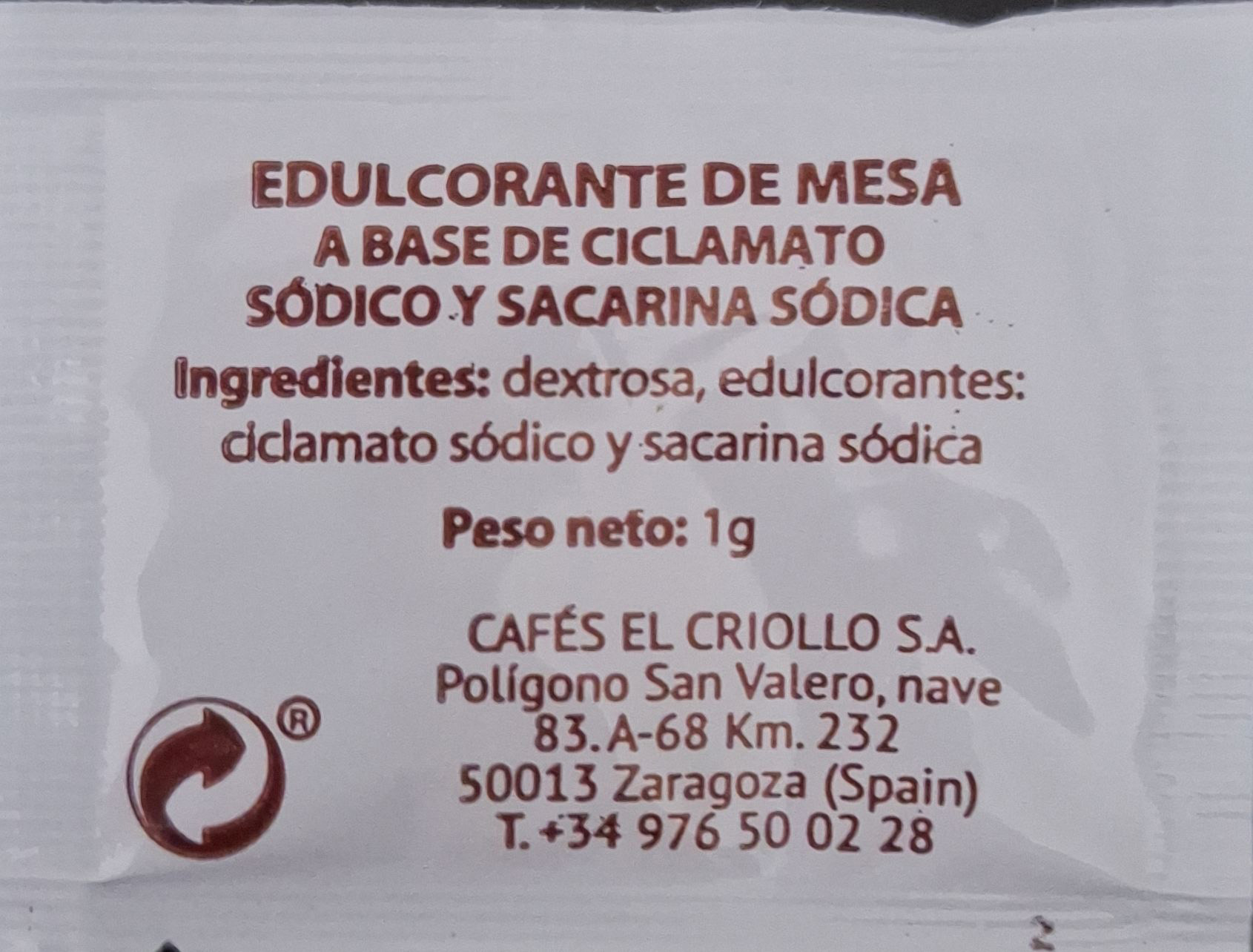 Sobres de edulcorantes de la marca de café EL CRIOLLO. Sobres de edulcorantes de la marca de café EL CRIOLLO.