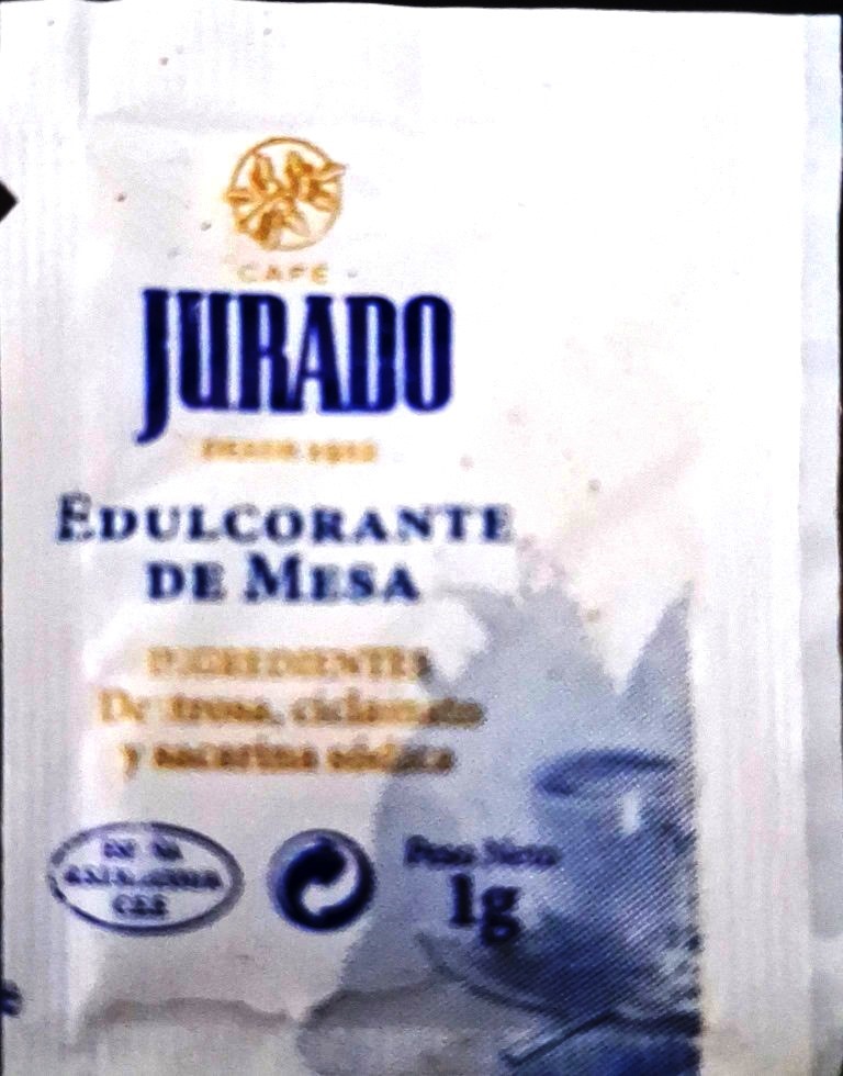 Sobres de edulcorantes de la marca de café JURADO. Sobres de edulcorantes de la marca de café JURADO.
