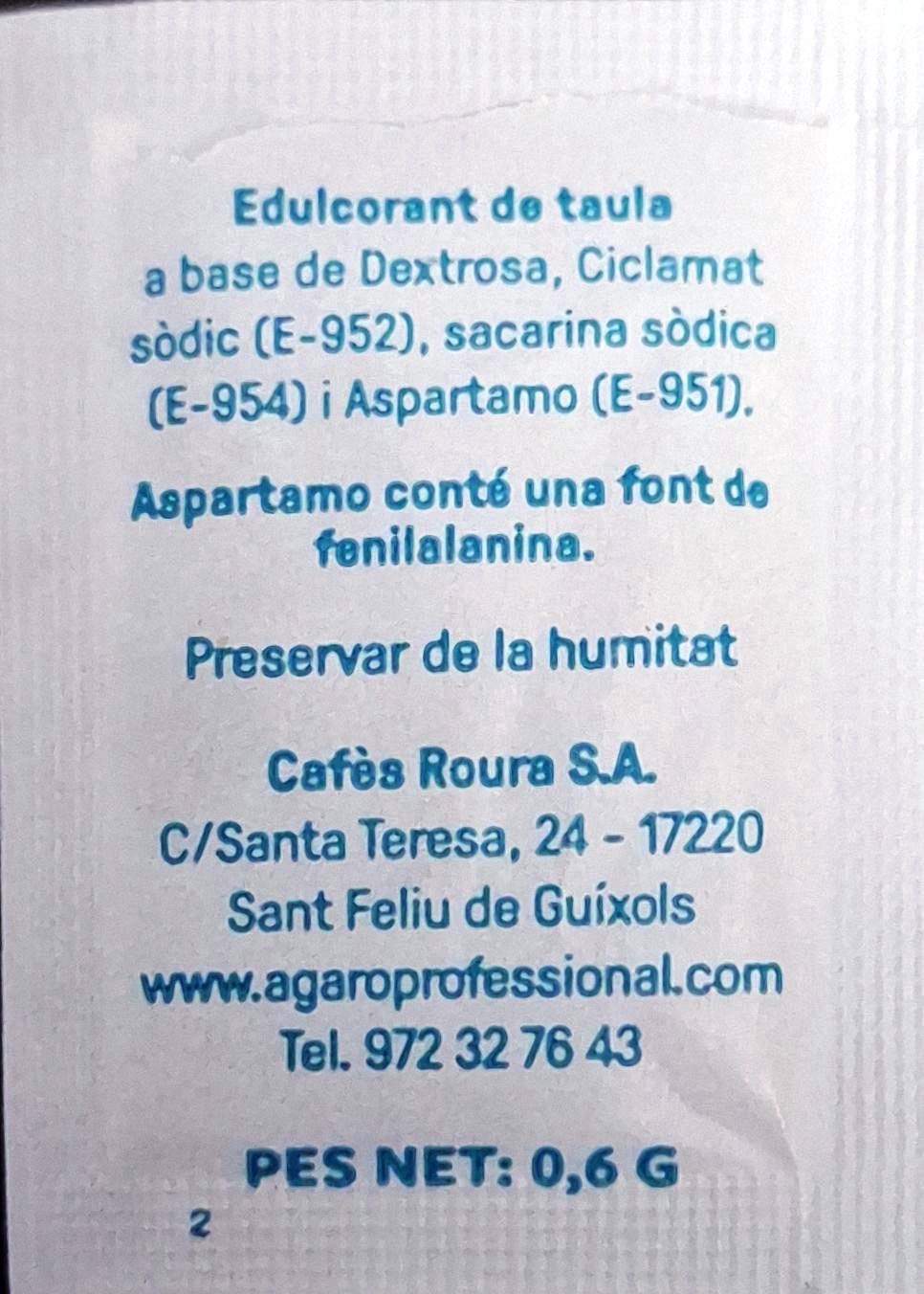 Sobres de edulcorantes de España de la marca de café ROURA. Sobres de edulcorantes de España de la marca de café ROURA.