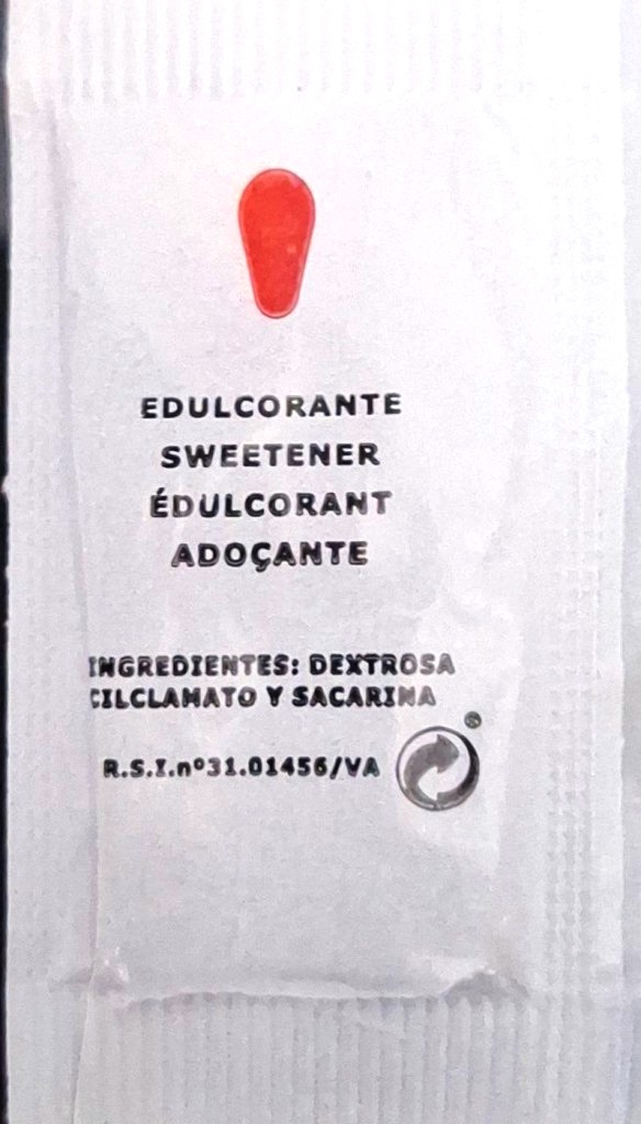 Sobres de edulcorantes de España de la marca de café TEMPLO. Sobres de edulcorantes de España de la marca de café TEMPLO.