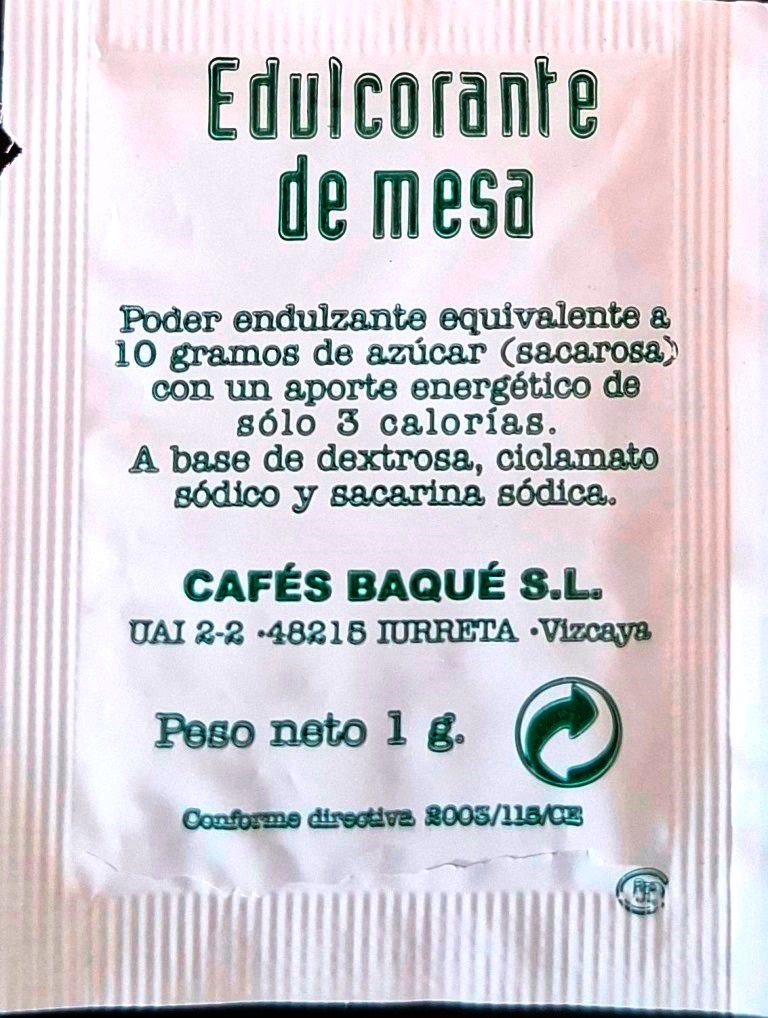 Sobres de edulcorantes de la marca de café BAQUE. Sobres de edulcorantes de la marca de café BAQUE.