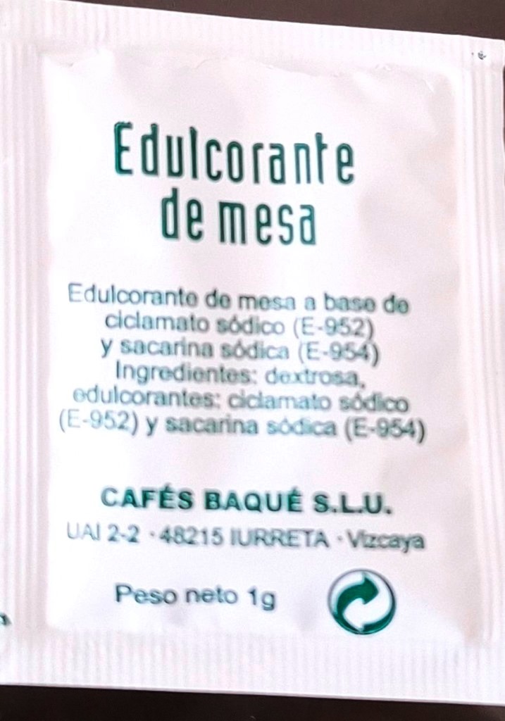 Sobres de edulcorantes de la marca de café BAQUE. Sobres de edulcorantes de la marca de café BAQUE.