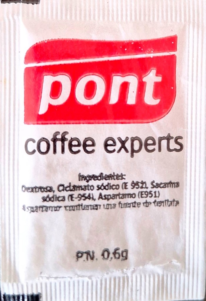 Sobres de edulcorantes de España de la marca de café PONT. Sobres de edulcorantes de España de la marca de café PONT.