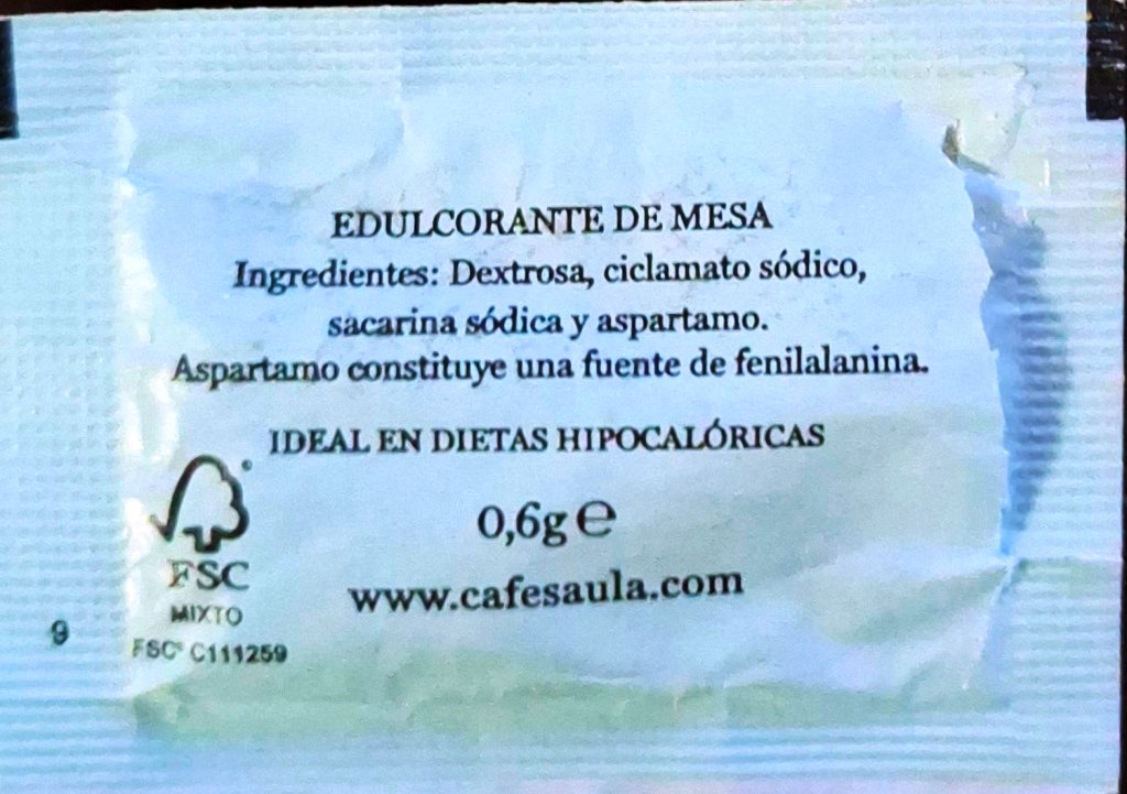 Sobres de edulcorantes de España de la marca de café SAULA. Sobres de edulcorantes de España de la marca de café SAULA.