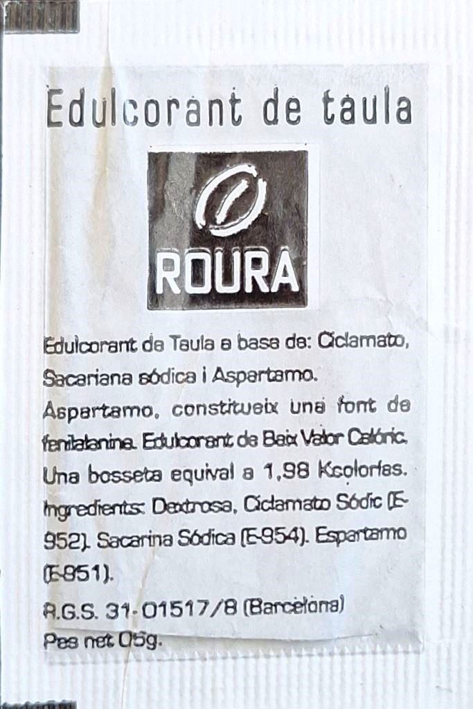 Sobres de edulcorantes de España de la marca de café ROURA. Sobres de edulcorantes de España de la marca de café ROURA.
