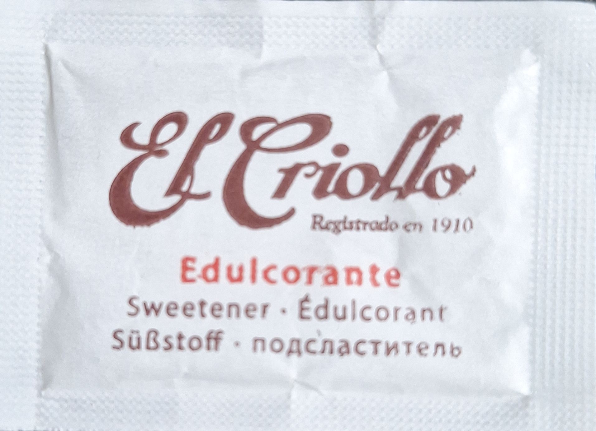 Sobres de edulcorantes de la marca de café EL CRIOLLO. Sobres de edulcorantes de la marca de café EL CRIOLLO.