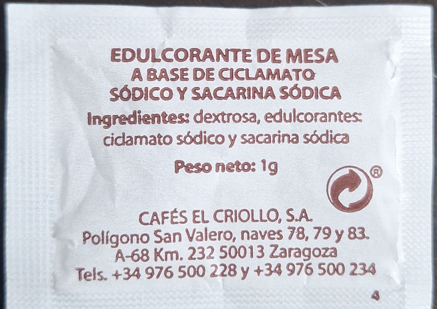 Sobres de edulcorantes de la marca de café EL CRIOLLO. Sobres de edulcorantes de la marca de café EL CRIOLLO.