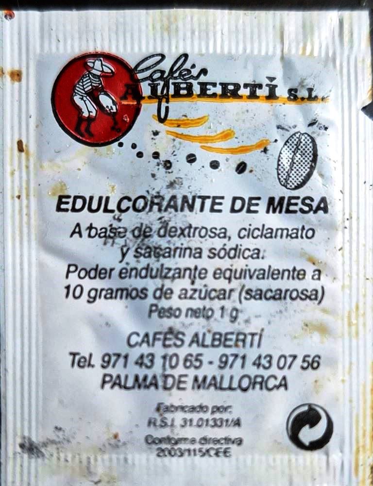 Sobres de edulcorantes de la marca de café ALBERTI. Sobres de edulcorantes de la marca de café ALBERTI.