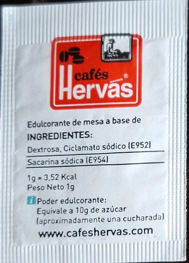 Sobres de edulcorantes de la marca de café HERVAS. Sobres de edulcorantes de la marca de café HERVAS.