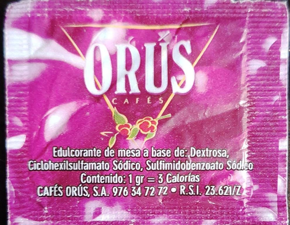 Sobres de edulcorantes de España de la marca de café ORUS. Sobres de edulcorantes de España de la marca de café ORUS.