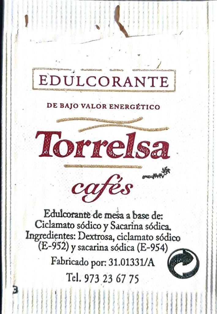 Sobres de edulcorantes de España de la marca de café TORRELSA. Sobres de edulcorantes de España de la marca de café TORRELSA.