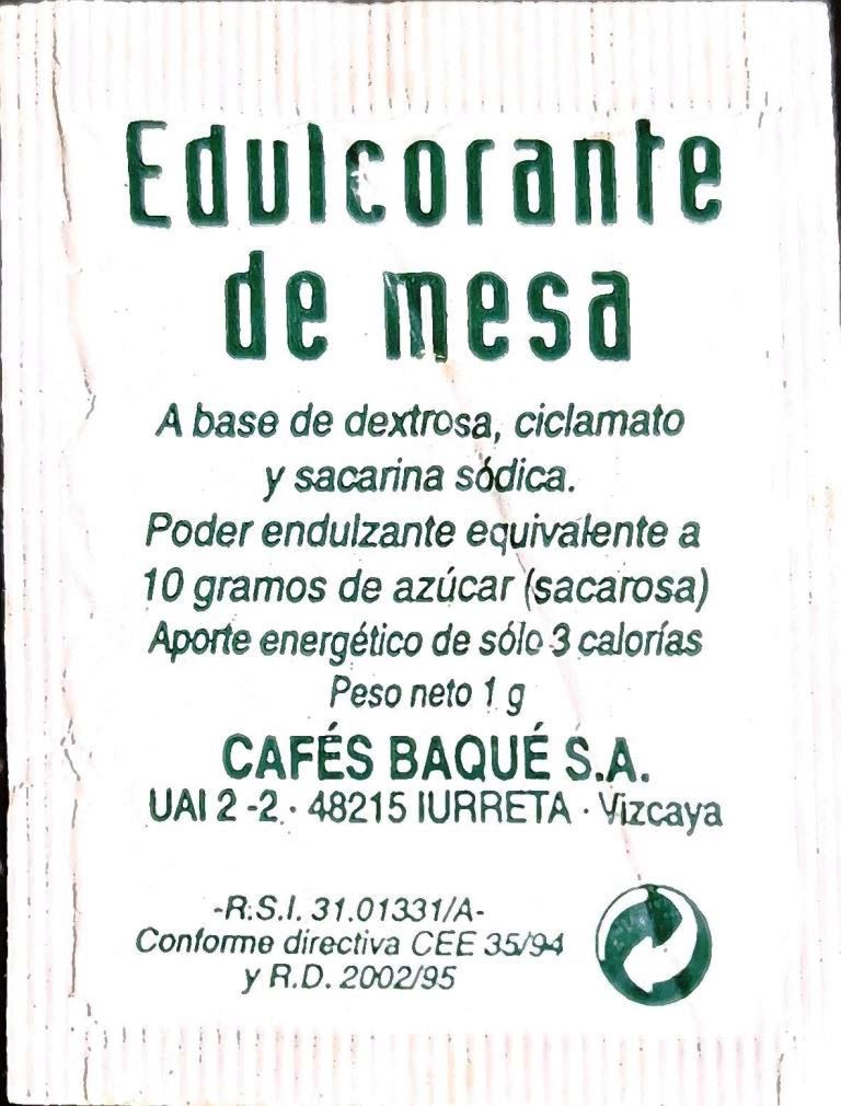 Sobres de edulcorantes de la marca de café BAQUE. Sobres de edulcorantes de la marca de café BAQUE.