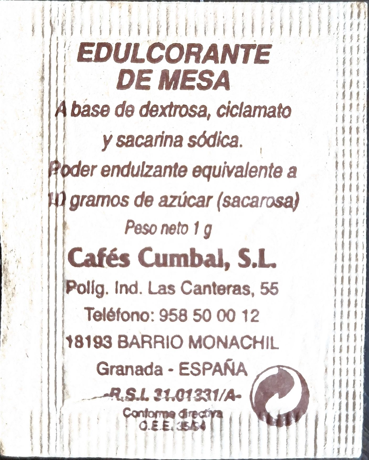 Sobres de edulcorantes de la marca de café CUMBAL. Sobres de edulcorantes de la marca de café CUMBAL.