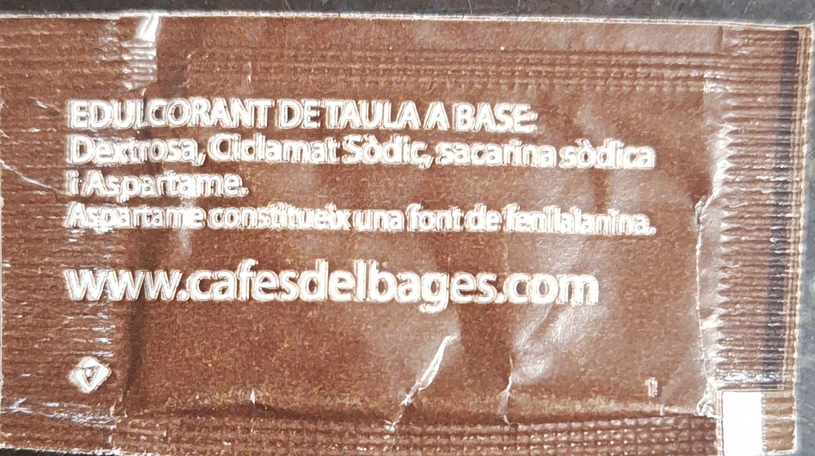 Sobres de edulcorantes de la marca de café DEL BAGES. Sobres de edulcorantes de la marca de café DEL BAGES.