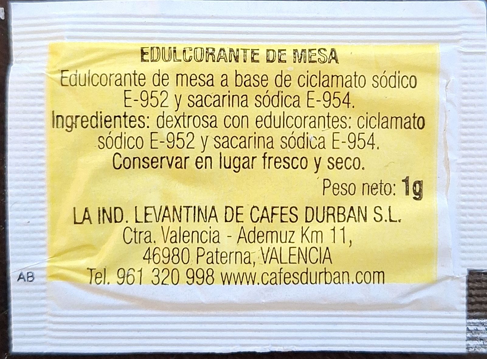 Sobres de edulcorantes de la marca de café DURBAN. Sobres de edulcorantes de la marca de café DURBAN.
