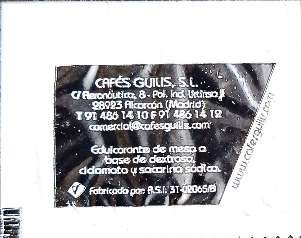 Sobres de edulcorantes de la marca de café GUILIS. Sobres de edulcorantes de la marca de café GUILIS.