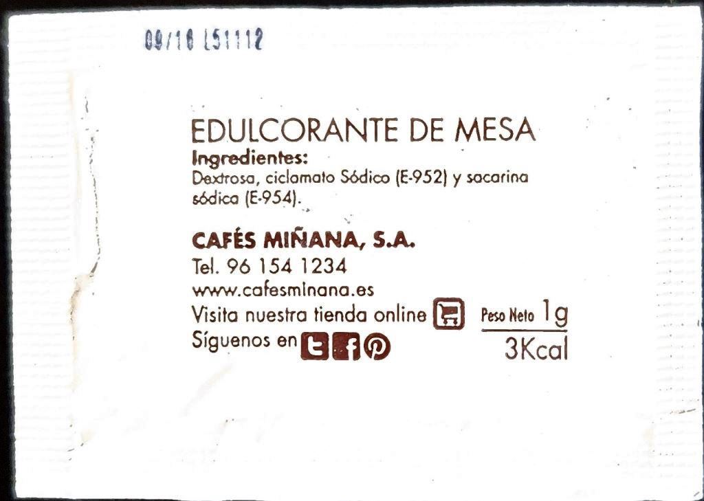 Sobres de edulcorantes de España de la marca de café MIÑANA. Sobres de edulcorantes de España de la marca de café MIÑANA.