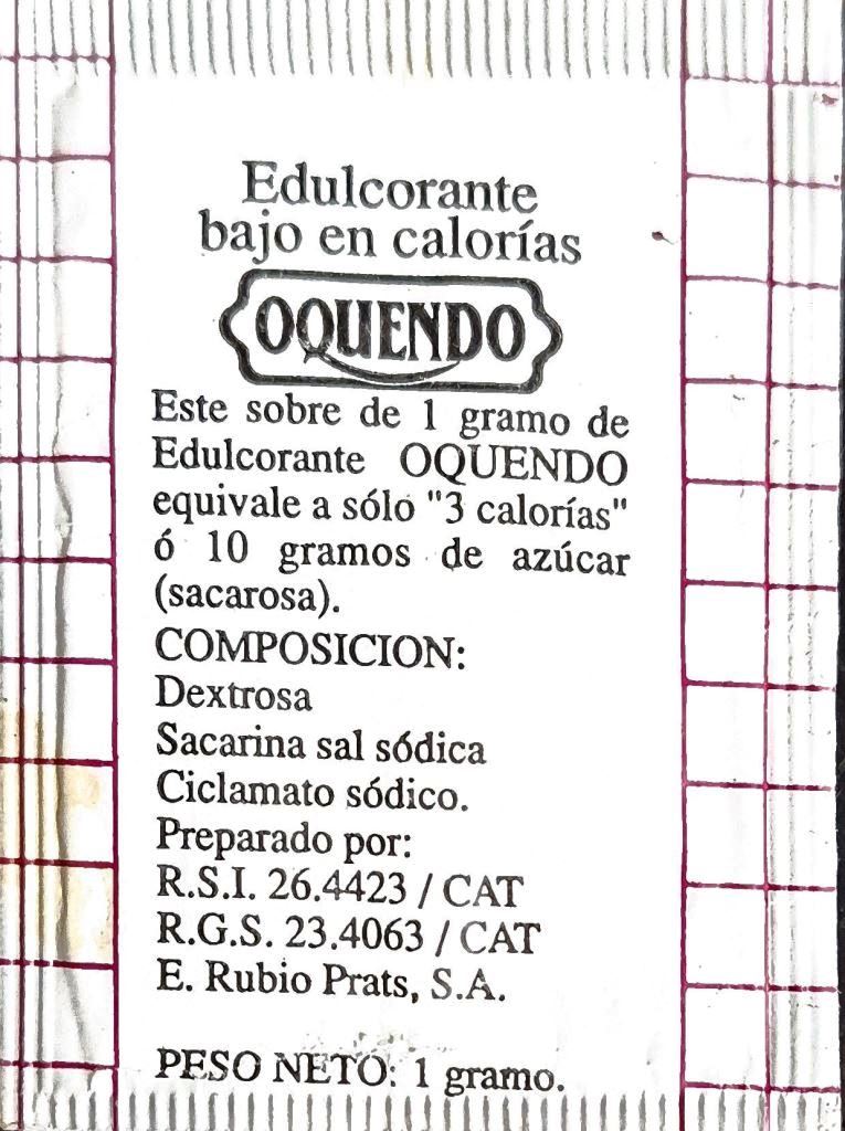 Sobres de edulcorantes de España de la marca de café OQUENDO. Sobres de edulcorantes de España de la marca de café OQUENDO.