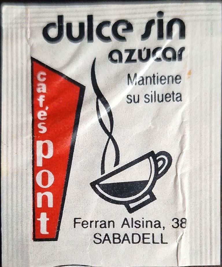 Sobres de edulcorantes de la marca de café PONT. Sobres de edulcorantes de la marca de café PONT.