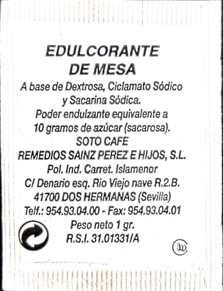 Sobres de edulcorantes de España de la marca de café SOTOCAFÉ. Sobres de edulcorantes de España de la marca de café SOTOCAFÉ.