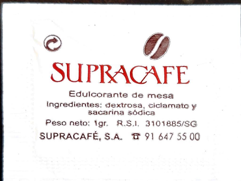 Sobres de edulcorantes de España de la marca de café SUPRACAFÉ. Sobres de edulcorantes de España de la marca de café SUPRACAFÉ.