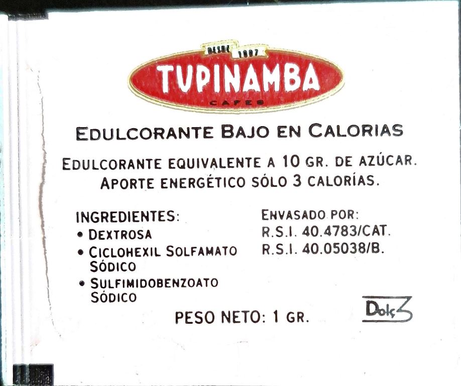 Sobres de edulcorantes de España de la marca de café TUPINAMBA. Sobres de edulcorantes de España de la marca de café TUPINAMBA.