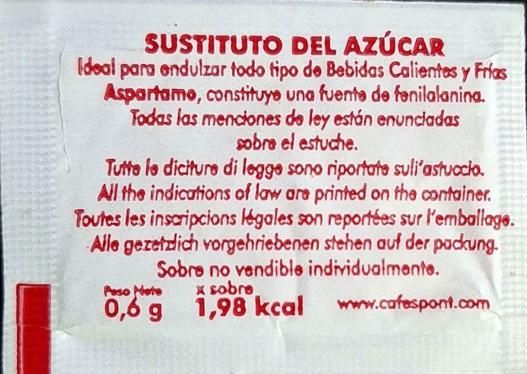 Sobres de edulcorantes de España de la marca de café PONT. Sobres de edulcorantes de España de la marca de café PONT.