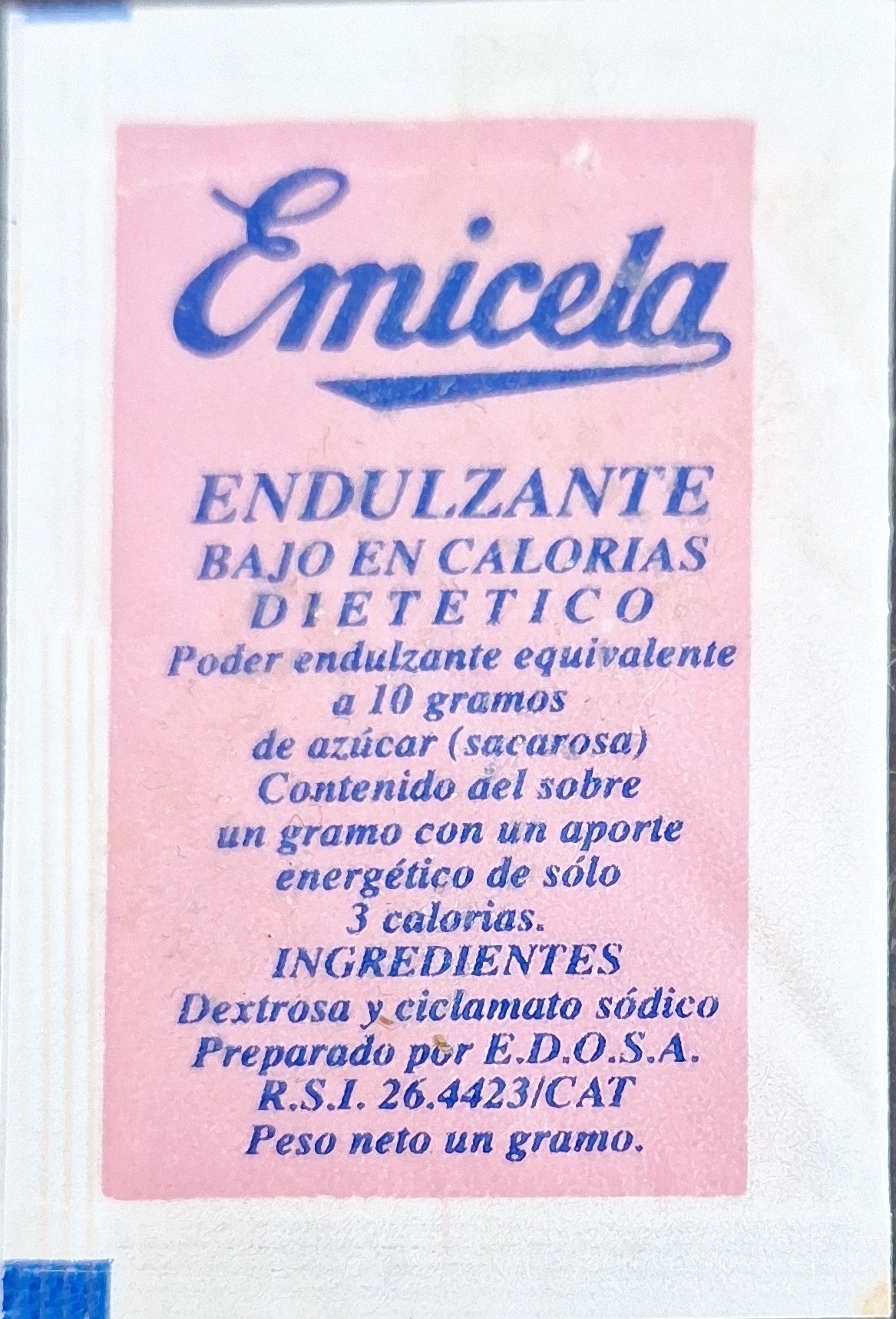 Sobres de edulcorantes de la marca de café EMICELA. Sobres de edulcorantes de la marca de café EMICELA.