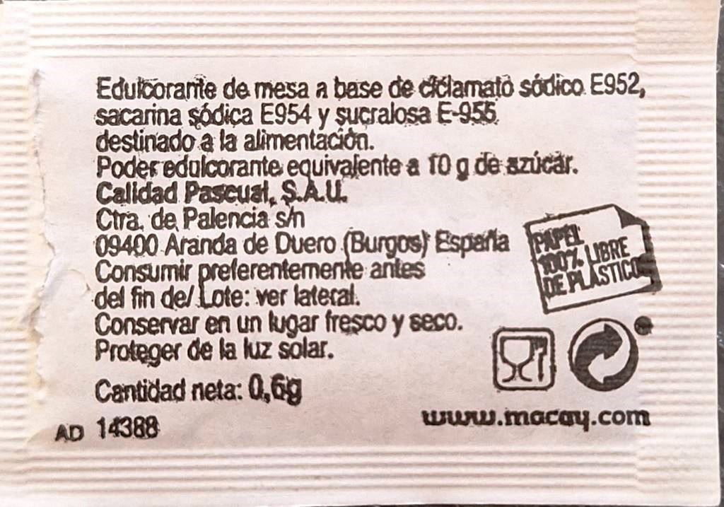 Sobres de edulcorantes de España de la marca de café MOCAY. Sobres de edulcorantes de España de la marca de café MOCAY.