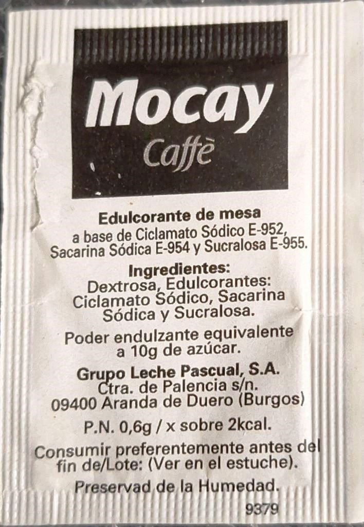 Sobres de edulcorantes de España de la marca de café MOCAY. Sobres de edulcorantes de España de la marca de café MOCAY.