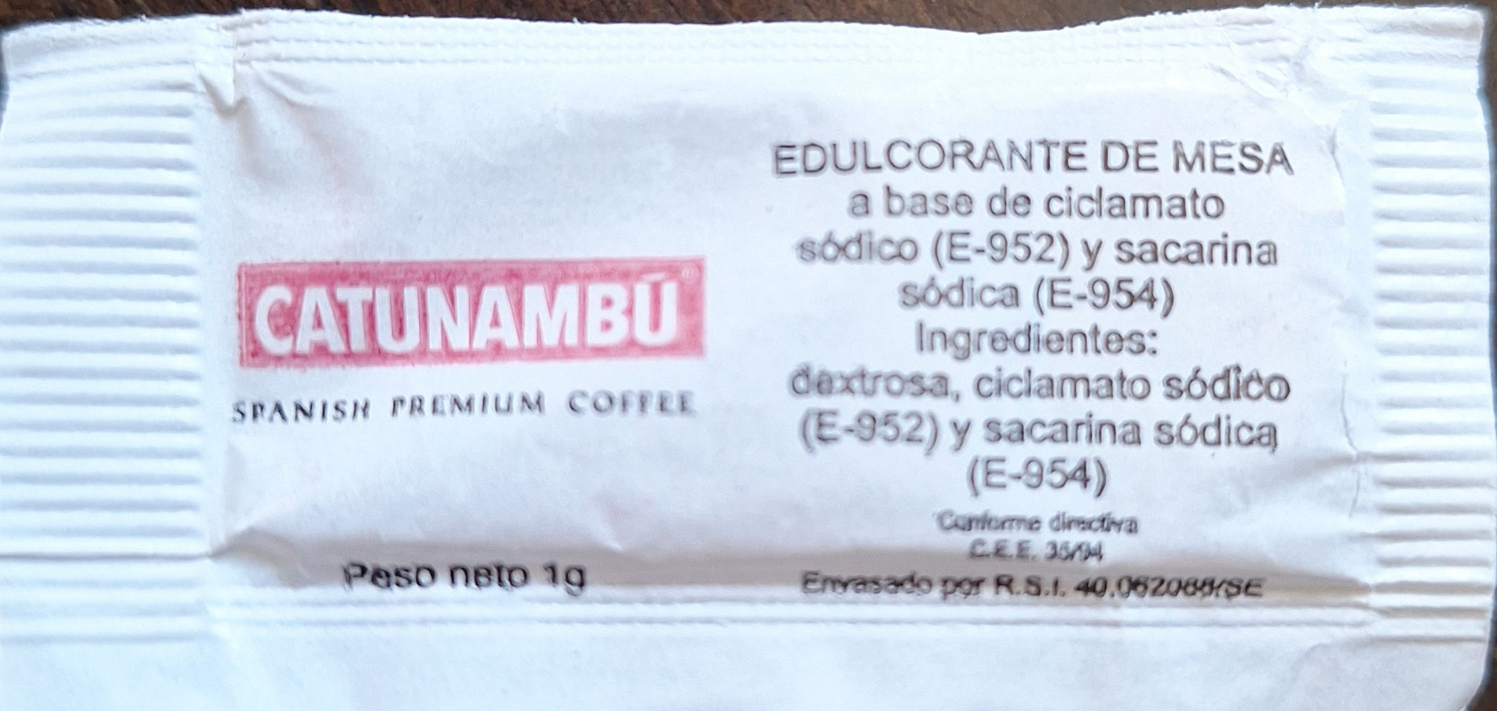 Sobres de edulcorantes de la marca de café CATUNANBÚ. Sobres de edulcorantes de la marca de café CATUNANBÚ.